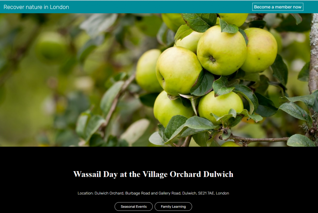 London Wildlife Trust Wassail Day Website landing page