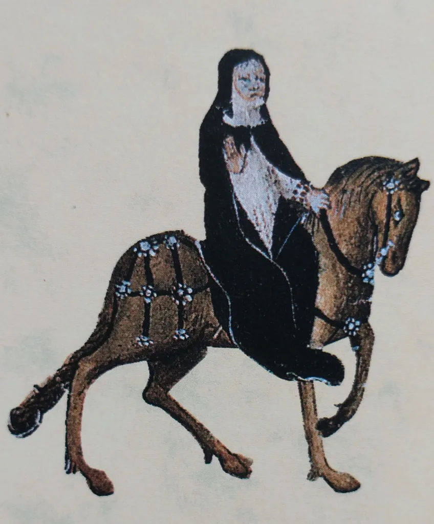 The Prioress with her Rosary Beads from the Canterbury Tales by Geoffrey Chaucer from the Ellesmere manuscript